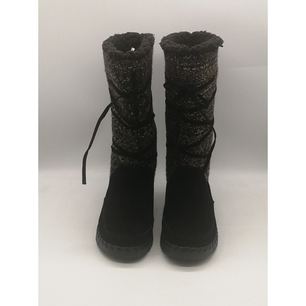 Muk Luks Boots Womens Black 7 Suede Faux Fur Lined Winter Shoes Warm WPL6134